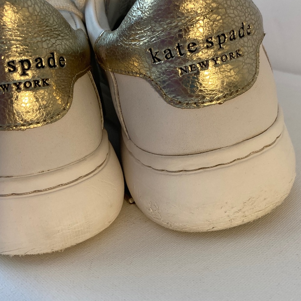 Kate Spade Optic White and Gold York lift leather Sneakers women 7.5 - Picture 7 of 9